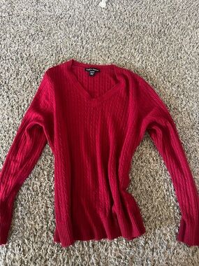 Designers Originals Red V-Neck Cable Knit Sweater for Women